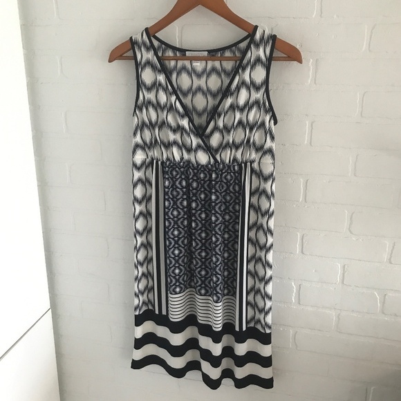 London Times Mini Dress navy Ivory Coastal Native V neck Sz 4 - Picture 1 of 7